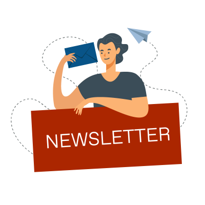 Auf der Grafik ist eine Personabgebildet, die einen Brief in der Hand hält. Unter der Person ist das Schild Newsletter zu sehen.