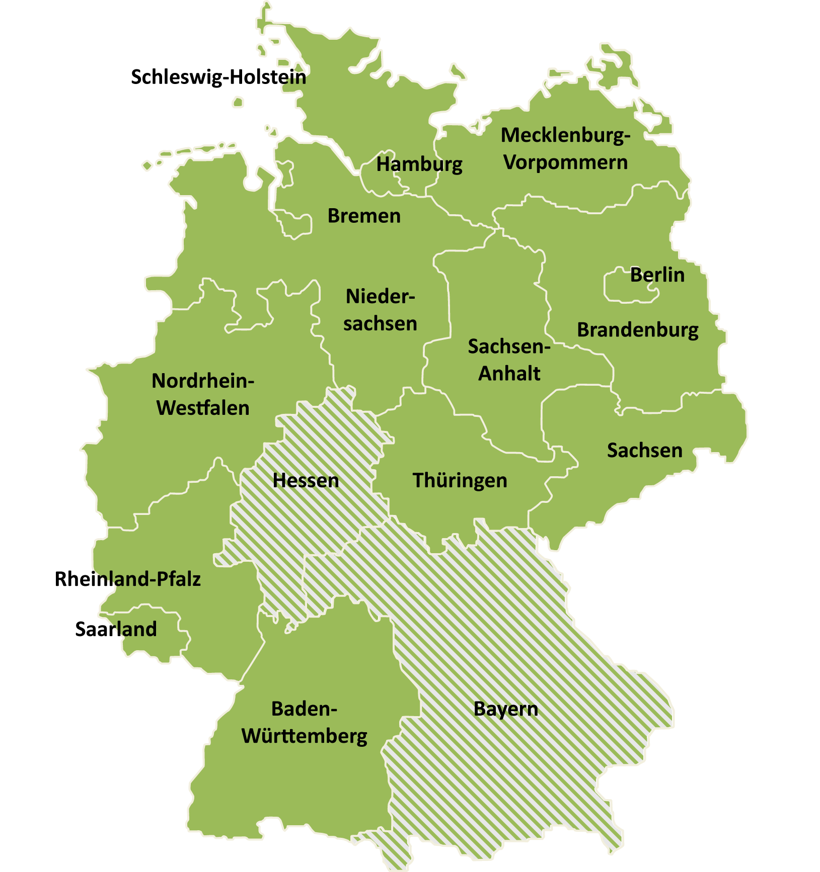 Deutschlandkarte mit allen Bundesländern, die anzeigt, welche Bundeländer theoretisch an das Peppol-Netzwerk angebunden sind